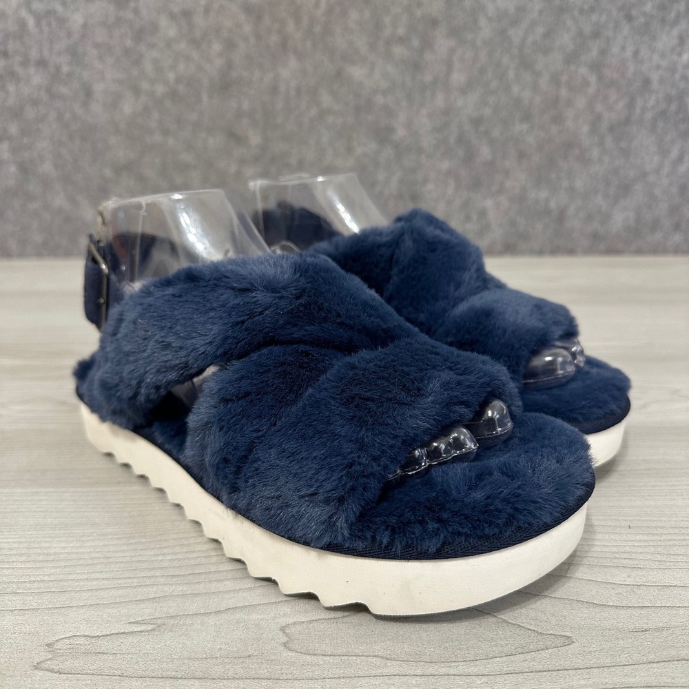 Koolaburra by UGG Fuzz-ee Sandals Womens 6 Blue Faux Fur Platform‎ Slingback